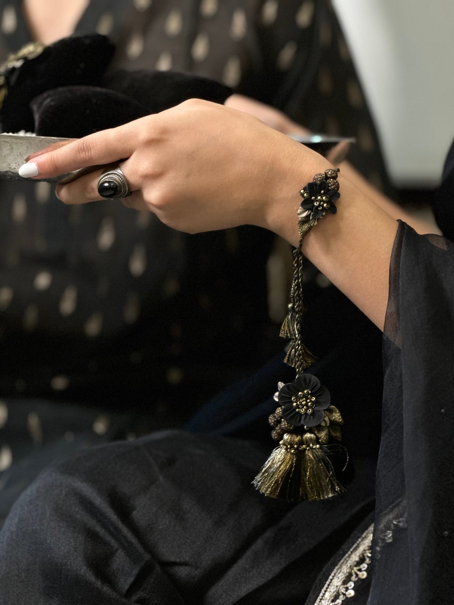 Celestial shimmer Rakhi Loomba Set - Black
