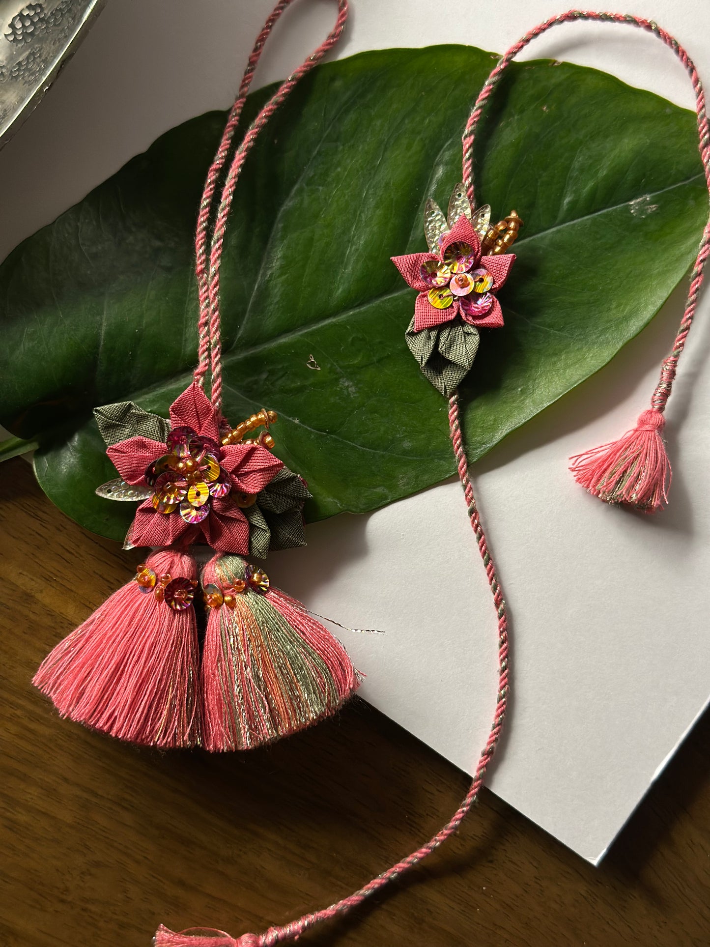 Origami Floral Rakhi Loomba Set -Deep Pink