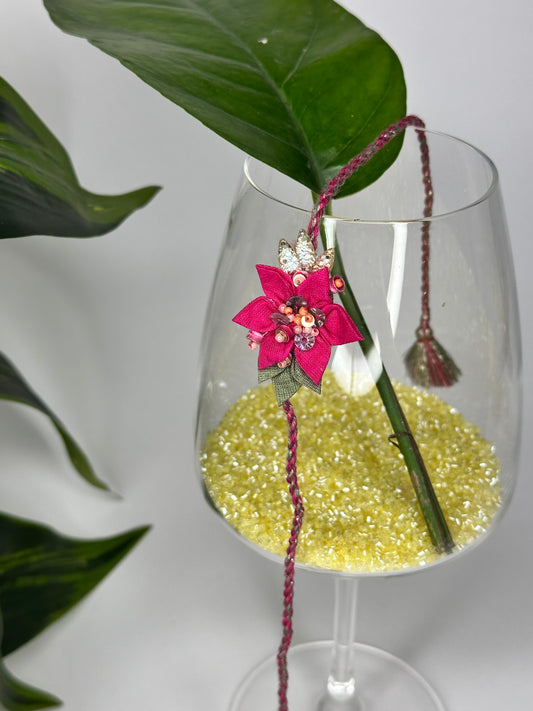 Origami Floral Single Rakhi - Rani Pink