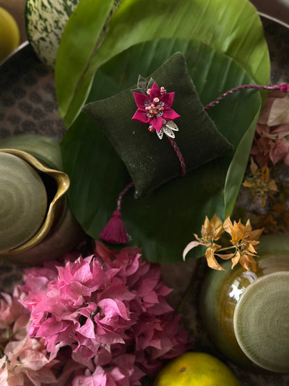 Origami Floral Single Rakhi - Rani Pink