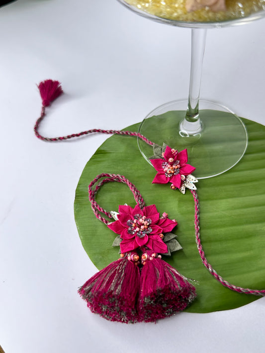Origami Floral Rakhi Loomba Set - Rani Pink
