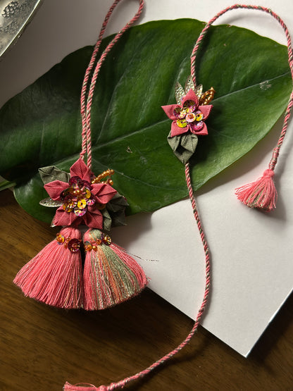 Origami Floral Rakhi Loomba Set -Deep Pink