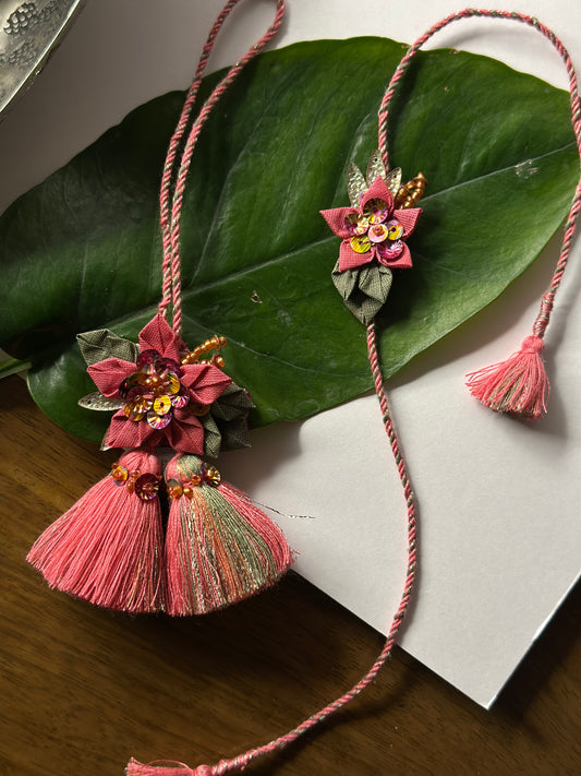 Origami Floral Rakhi Loomba Set -Deep Pink