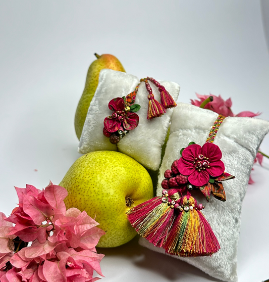Salmon shimmer Rakhi Loomba Set - Rani Pink
