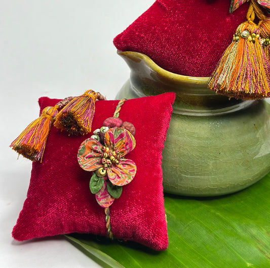 Salmon shimmer Single Rakhi - Orange Pink