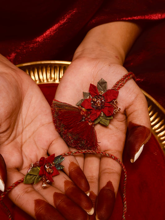 Origami Floral Rakhi Loomba Set - Red