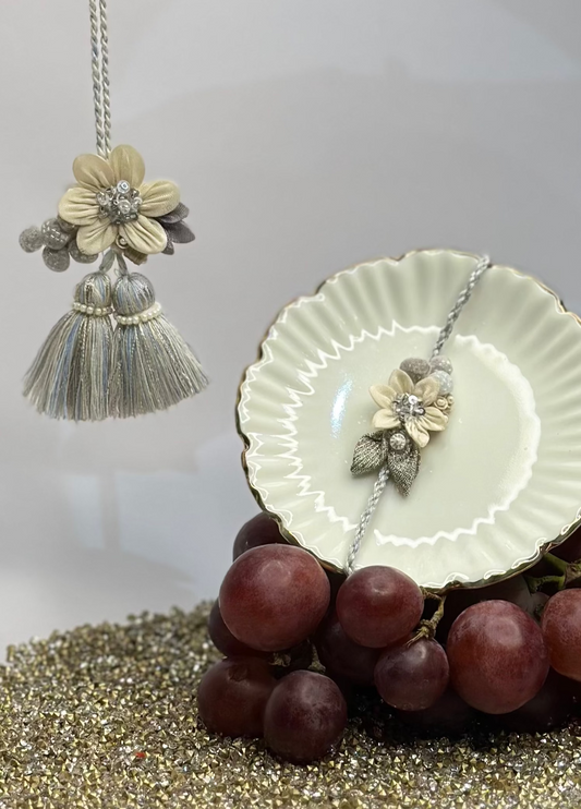 Celestial shimmer Rakhi Loomba Set - White